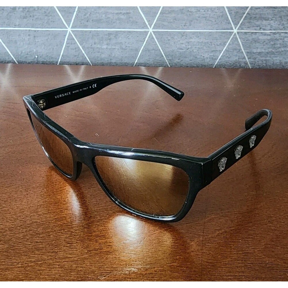 Versace 4344 GB1/1V Black Brown Mirror Sunglasses Reflective Full Rim Cat Eye